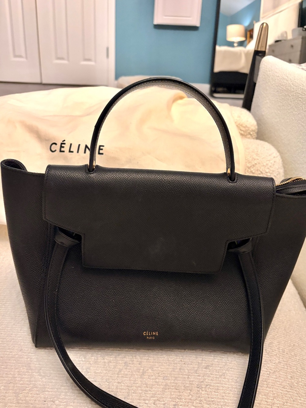 Celine Micro Belt Bag Blk Leather Satchel with Top Handle